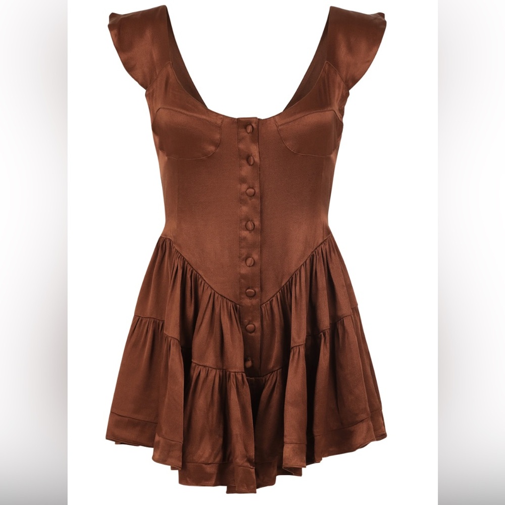 Vanessa Mooney Elisabeth Romper in Chocolate Satin - XXS